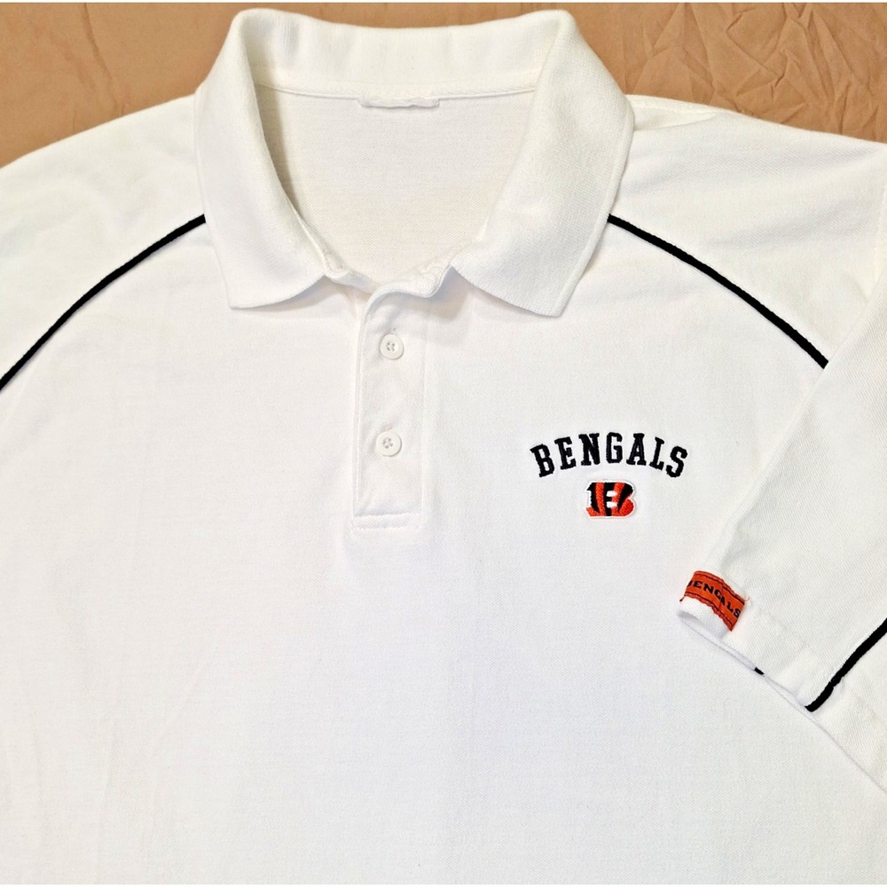 NFL Cincinnati Bengals XL Polo Shirt White, Orange Black Logo Detail Cotton Mens